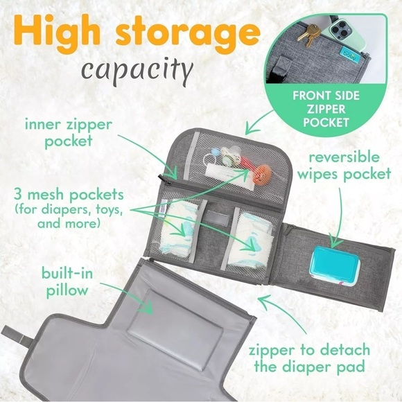 Kopi Baby Portable Diaper Changing Pad carrying case, gray water resistant - Picture 5 of 10